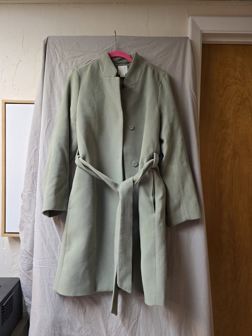 H&M Light Sage Green Belted Trench Coat